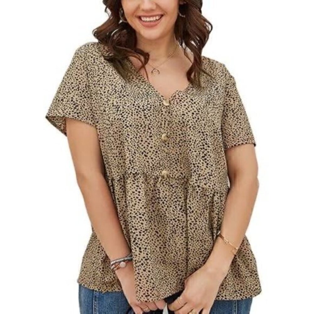 Shein Leopard Print Button Up Top Plus Size 2XL NWOT